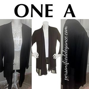 One A Black Mixed Media Sheer Long Cardigan 1X